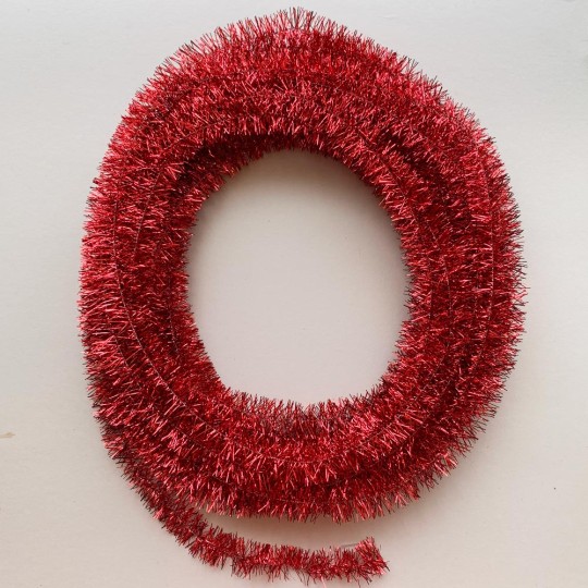 Bright Red Metallic Wired Tinsel Trim or Garland ~ 7/8" wide ~ 10 meter length
